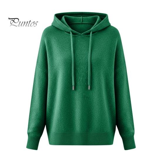 Hooded Tops Women Sweater Adjustable Drawstring Long Sleeve Knitting Casual Loose Fit Solid Color Pullover Knitwear Daily Wear Breathable