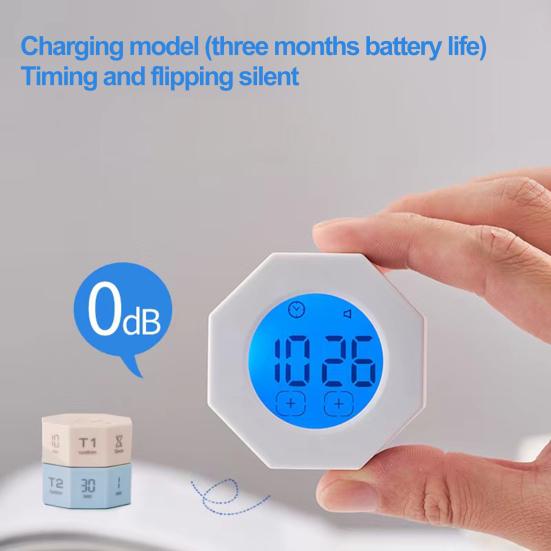 Mini Digital Timer Portable Octagon Touch Control LED Display Flipping Gravity Sensor Rechargeable Time Management Countdown Cooking