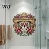 Décoration de Fête Latino-Américaine Fleur Crâne Sticker Mural, Décoratif Créatif Doux Décorations Cadeaux Autocollants du Jour des Morts, PVC Imperméable Amovible