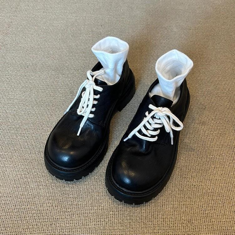 

Sheepskin version~ American retro leather big head derby shoes women s thick-soled small leather shoes light mouth versatile loafers single shoes 40 чорний