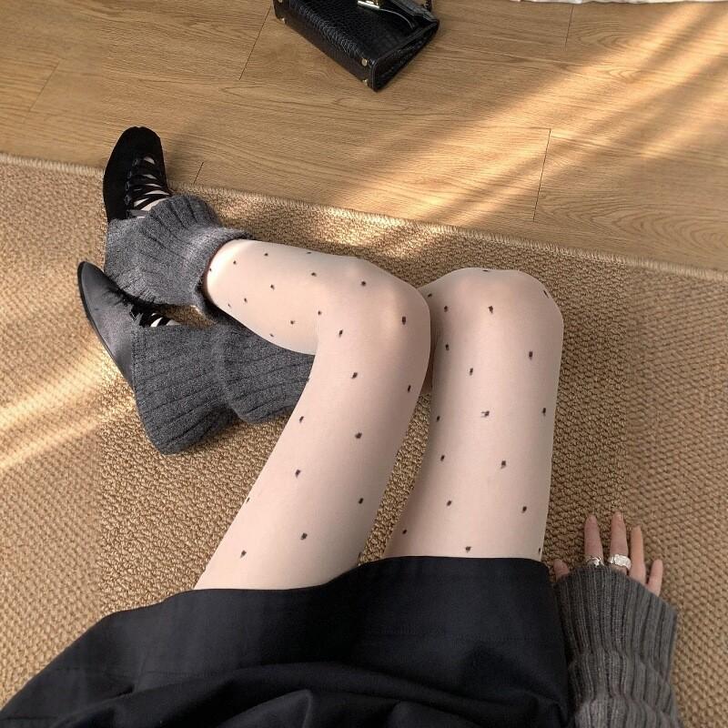 Polka Dot Stockings Children Anti-Hook Silk Skin-Penetrating Pantyhose Micro-Pressure Pantyhose Thin Legs Long Leggings Spice Girl Black Silk