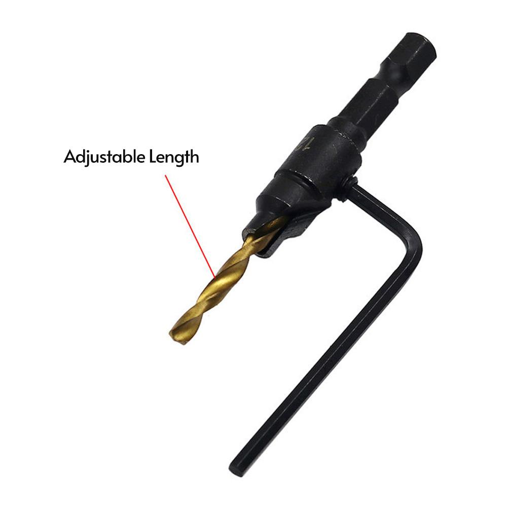 5PCS Countersink Drill Bit Set High Speed Steel with 1 Free Hex Key Wrench for Woodworking and Carpe