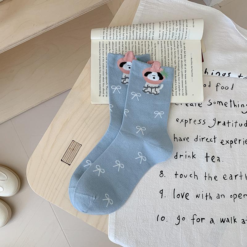 Women Socks Cartoon Cat Dog Japanese Kawaii Cute Middle Tube Socks Women Autumn and Winter Retro Long Socks