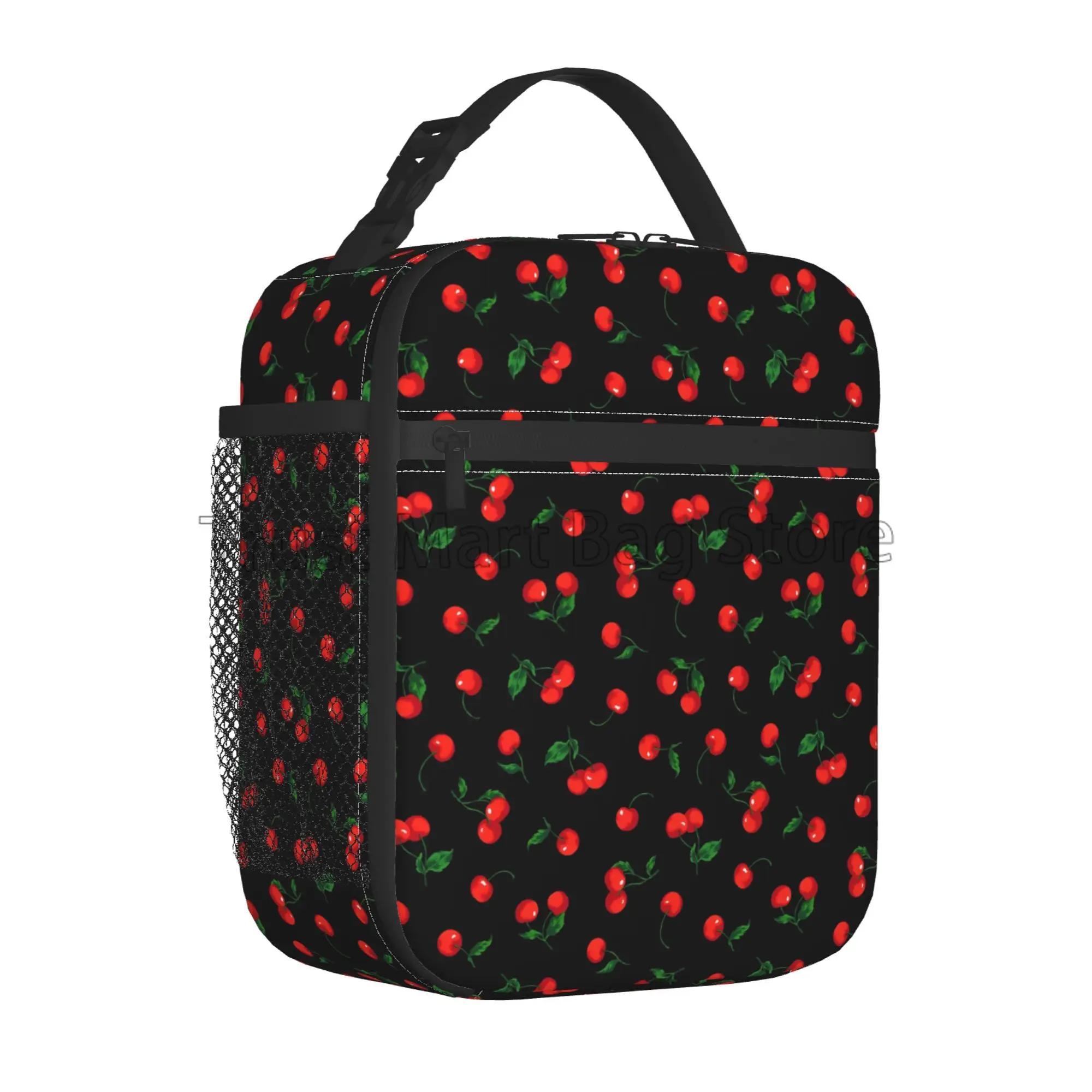 

Cherry Insulated Lunch Bag for Women Girls Reusable Portable Lunch Box for Office Work School Picnic Camping Thermal Bento Tote