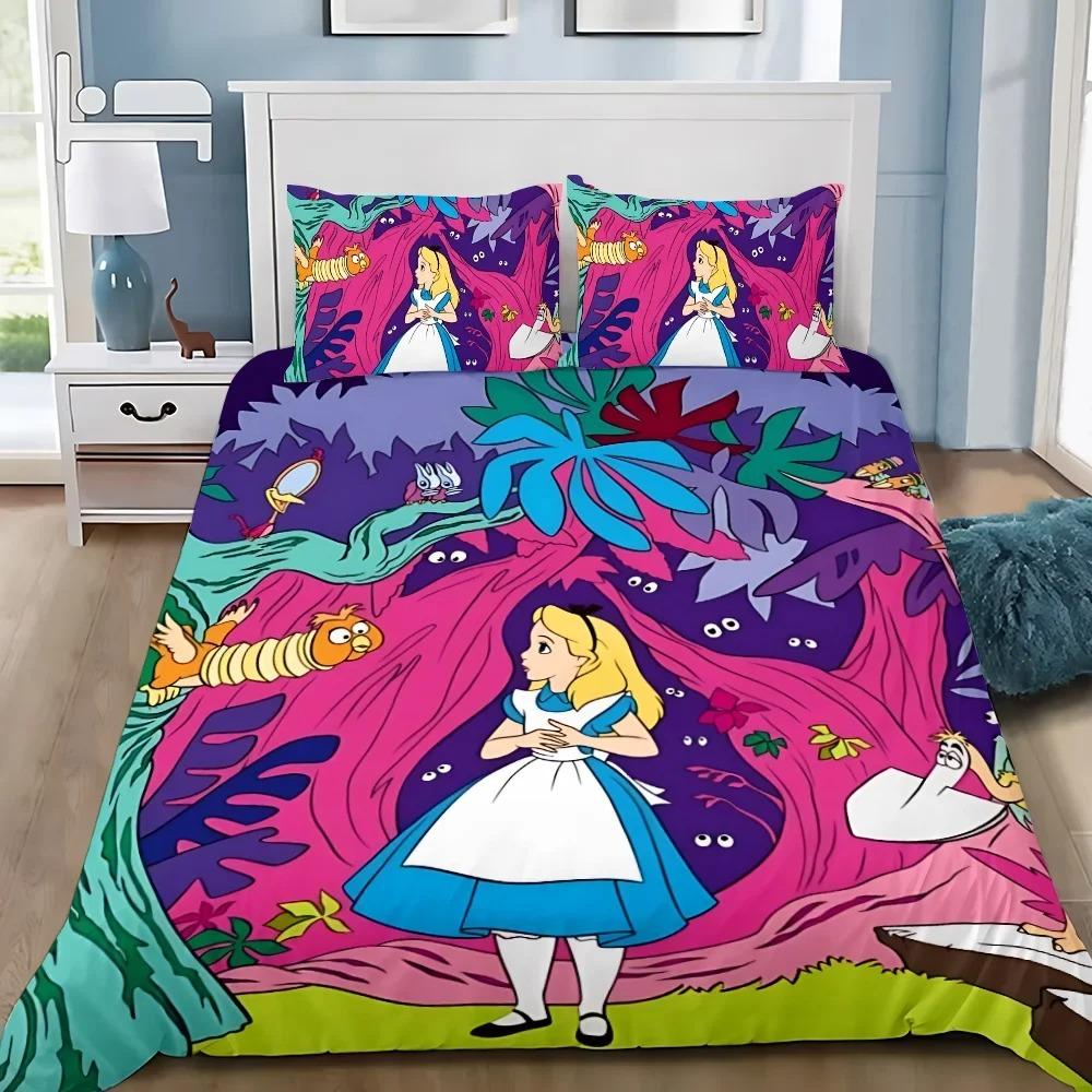 Cartoon Alice In Wonderland Duvet Cover Pillowcase Alice Princess Bedding Set Adult Boy Girl Bedroom Decoration Children Gift