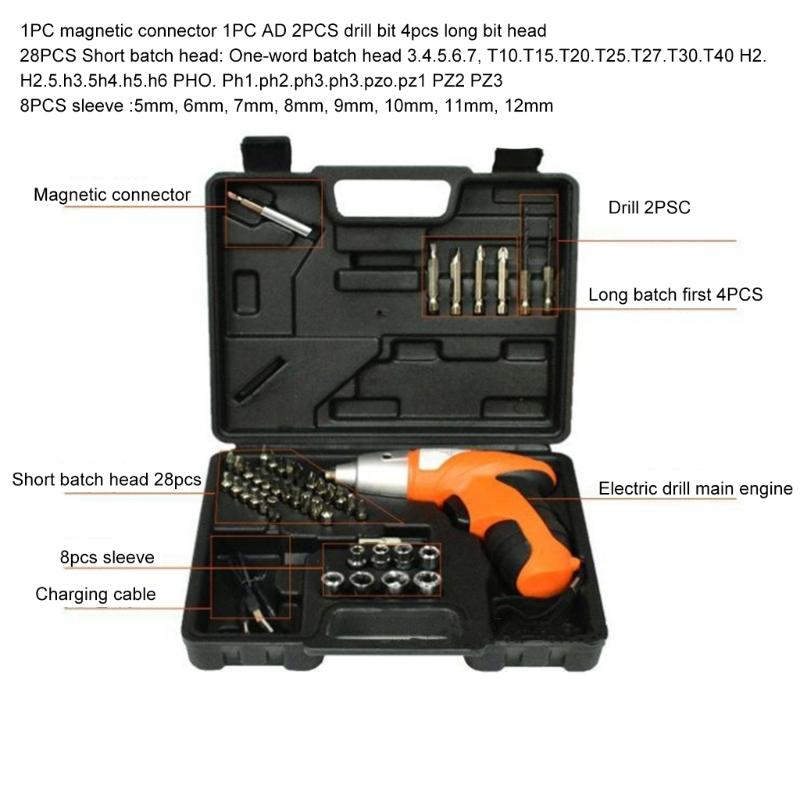 45Pcs USB Cable Rechargeable Electric Screwdriver Combination Hand Drill Set Tool Screwdriver Drill Driver Bits