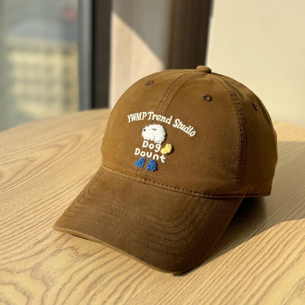 Spring and summer Japanese-style cute puppy embroidered baseball cap for women, sun-shading, versatile, face-slimming, couple's soft-top trendy cap