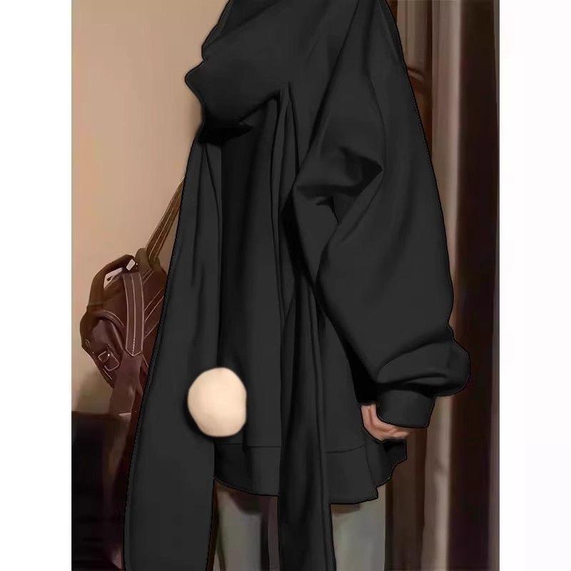 Autumn Kawaii Bunny Big Extra Ears Hoodie Long Sleeve Hooded Sweatshirt Y2K Style Fashion Rabbit White Tail Oversized Zip-up Hoodies
