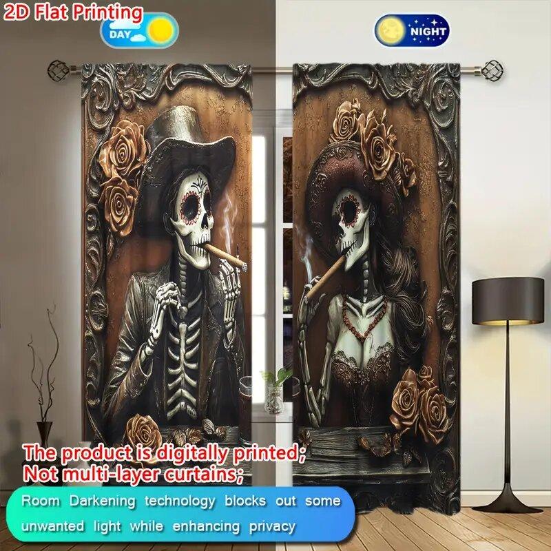 British Skull Pattern Printed Curtains Window Decorations Home Room Curtain Set Of 2 Made Polyester Washable