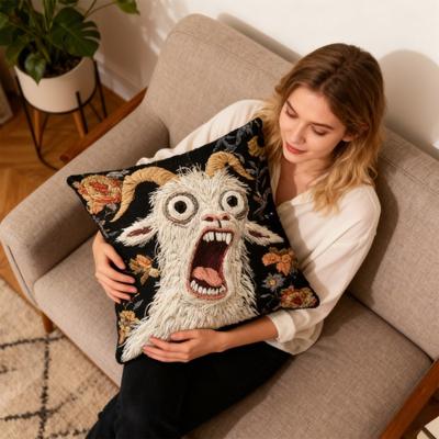 Screaming Goat Cushion Cover Decorative Throw Pillow Cover Removable Washable Goat Pillowcase for Home Farmhouse Sofa Bedroom Decor