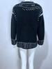 European & American Style Loose Color-block Knit Cardigan with Decorative Pockets for Women