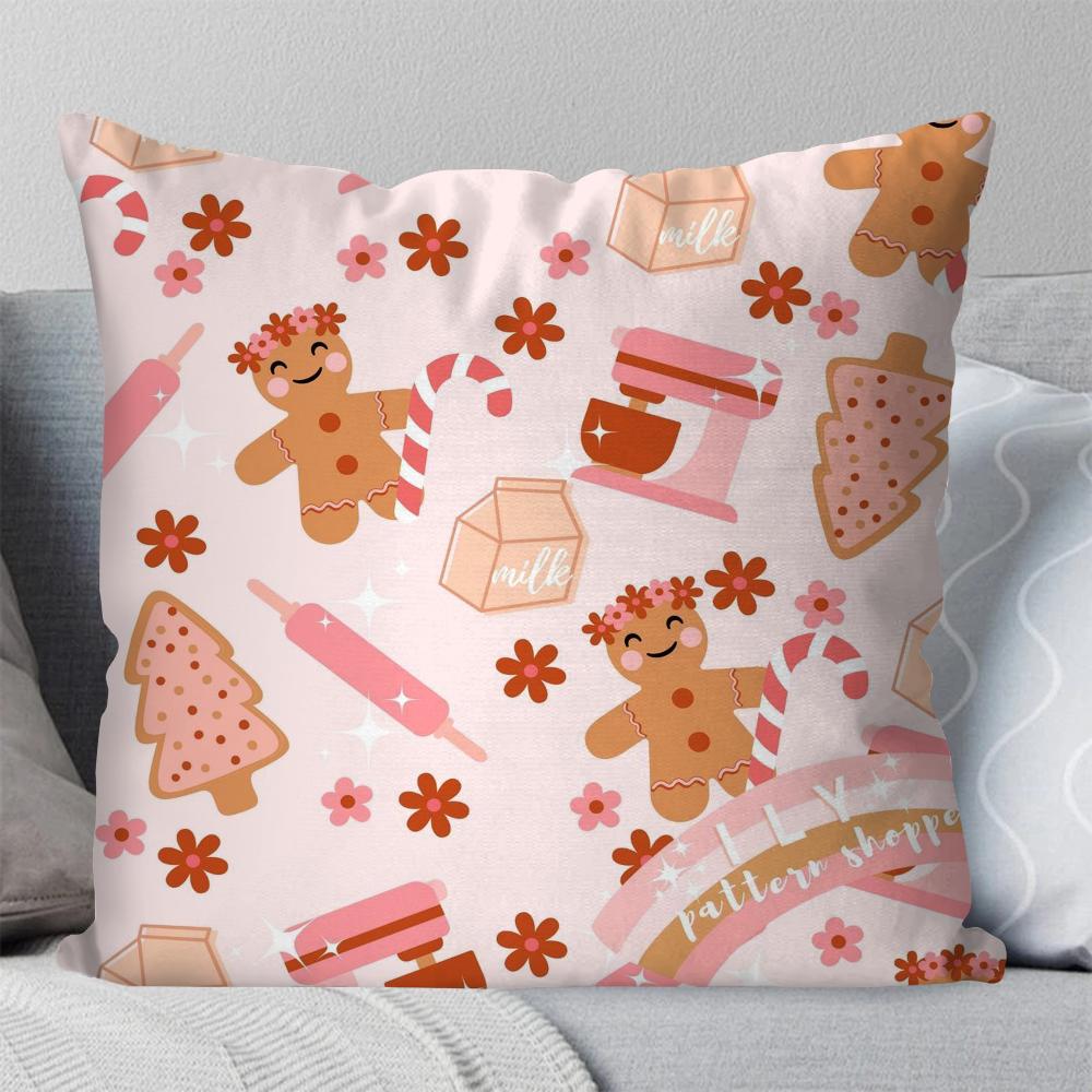 Lebkuchenmann Weihnachten Kissenbezug Quadratisches Kissen Schlafzimmer Sofa Freizeit Komfortkissen Auto Wohnzimmer Heimdekoration 40X40
