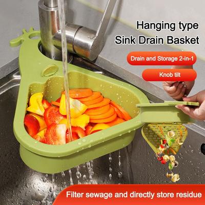 Triangular Sink Drain Basket Anti-leak with Drain Hole Food Residue Separator Giraffe One-touch Opening and Closing