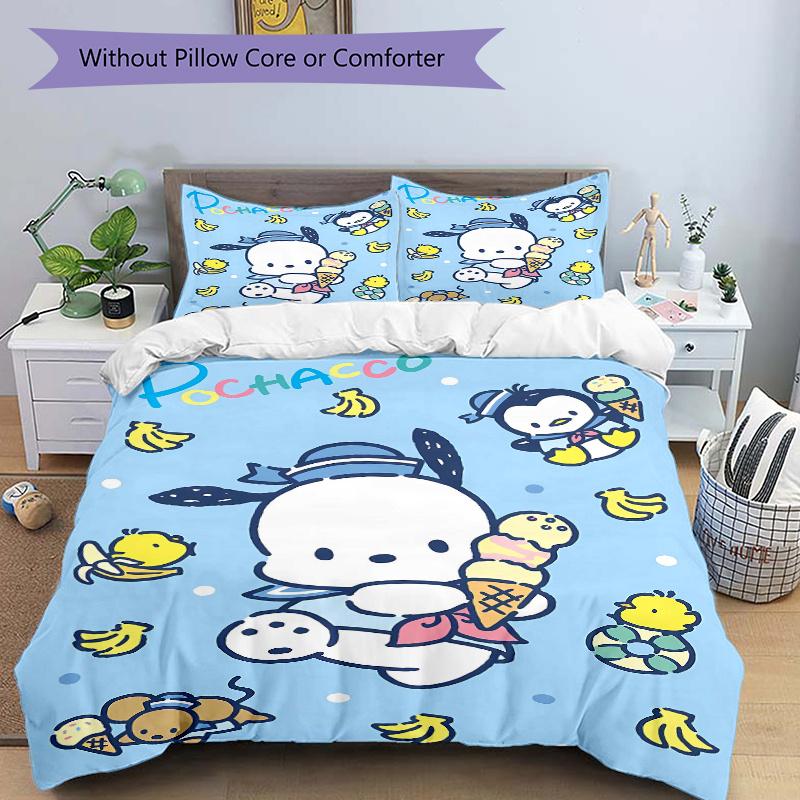3pcs Pochacco & Ice Cream Design Print Bedding Set (1 Cover + 2 Pillowcases, Without Inserts), Soft and Comfortable W075
