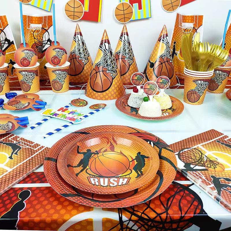 Impreza Tematyczna Koszykówka Kreskówkowa Jednorazowa Zastawa Stołowa Papierowe Talerzyki Kubki Balon Baby Shower Urodziny Impreza dla Dorosłych Dekoracje Zaopatrzenie