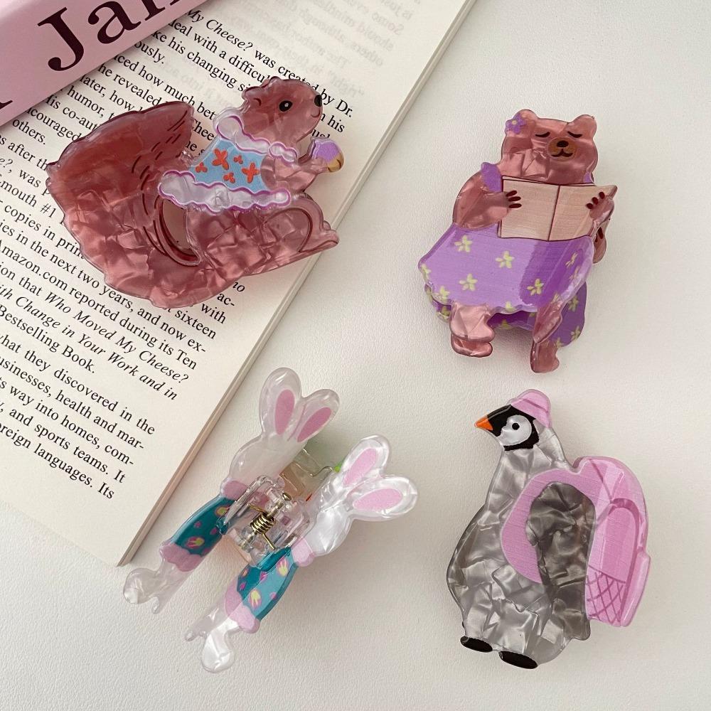 Penguin Cartoon Hair Claw Animals Acrylic Shark Clip Personalized Cute Rabbit Hair Grab  Streetwear