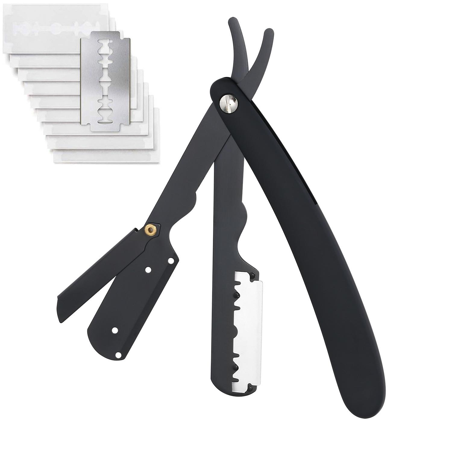 

Professional Manual Straight Razor for Men, Barber Straight Edge Safety Razor with 10 Pcs Blades , Hair Removal Shaving Tool