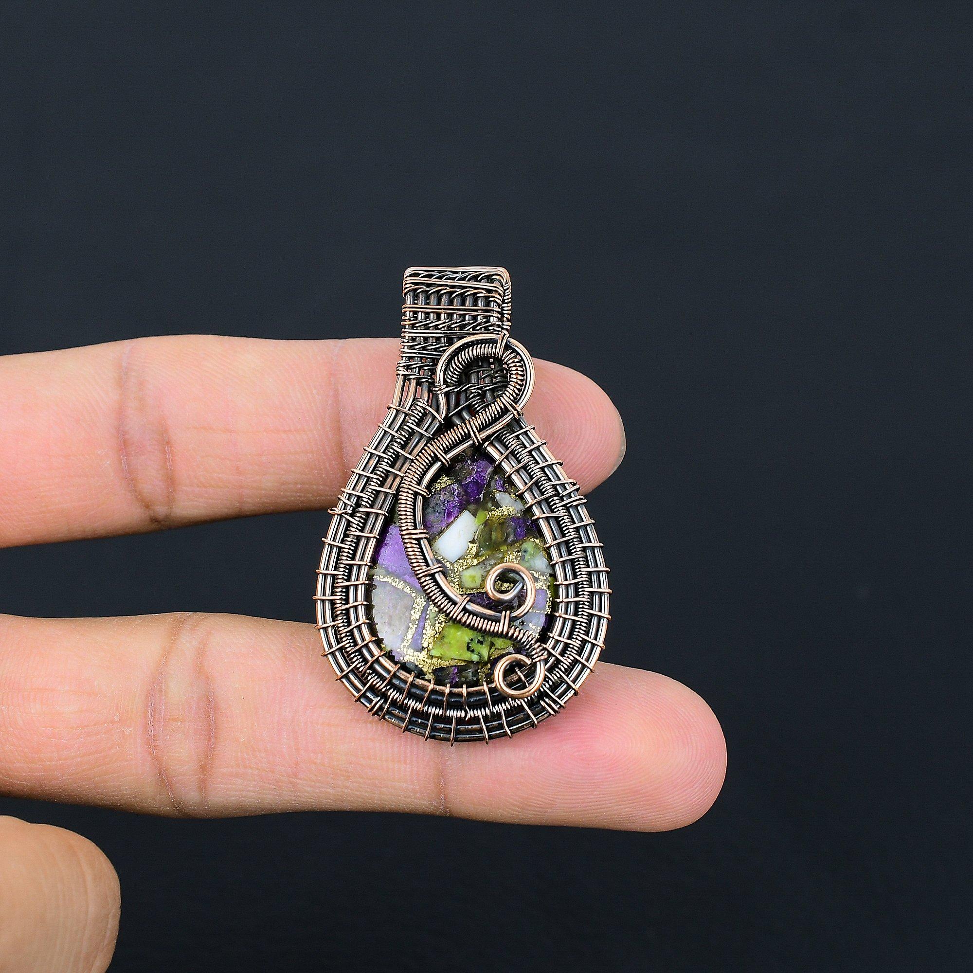 

Медный стихтит 999 Медная проволока, оплетенный кулон, Ювелирное изделие с кулоном из драгоценного камня ручной работы, Подарки для жены, Совершенно новый кулон 2.55 Inches