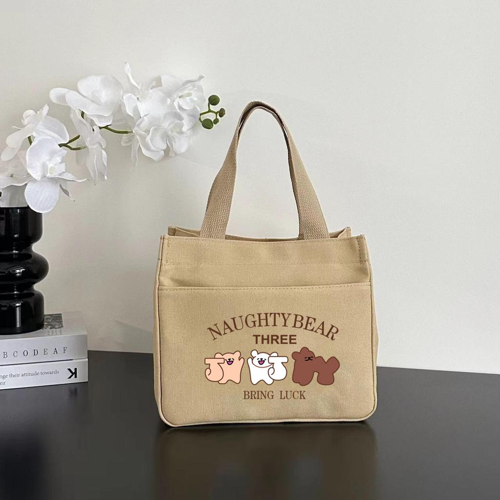 New canvas tote bag dirt-resistant large-capacity simple office worker student versatile lunch box mommy thermal insulation bento bag
