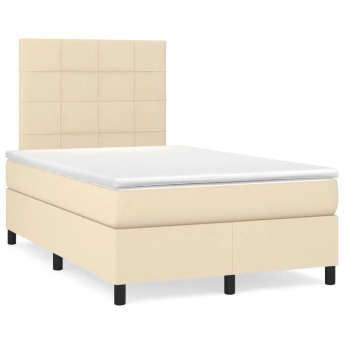 3141766 vidaXL Lit à sommier tapissier avec matelas Crème 120x200 cm Tissu