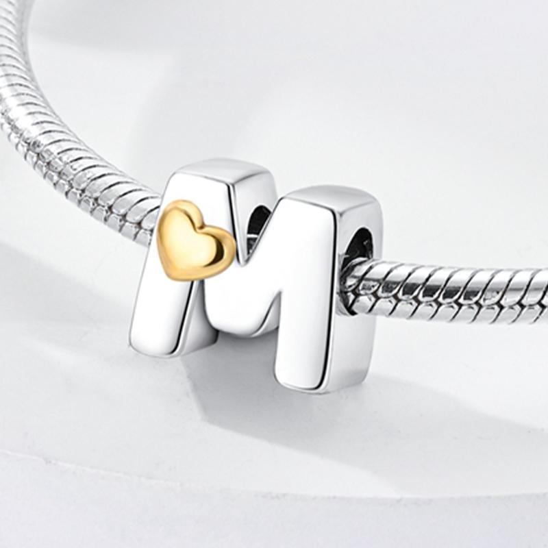 Original A-Z Alphabet Charms Bead 925 Silver 26 Letters CZ Zircon Heart Love Charm Fit Bracelet Bangle Jewelry Making