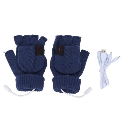 Gloves Blue USB Double Sided Heating Knit Winter Warm Fingerless Gloves Decoration Gifts