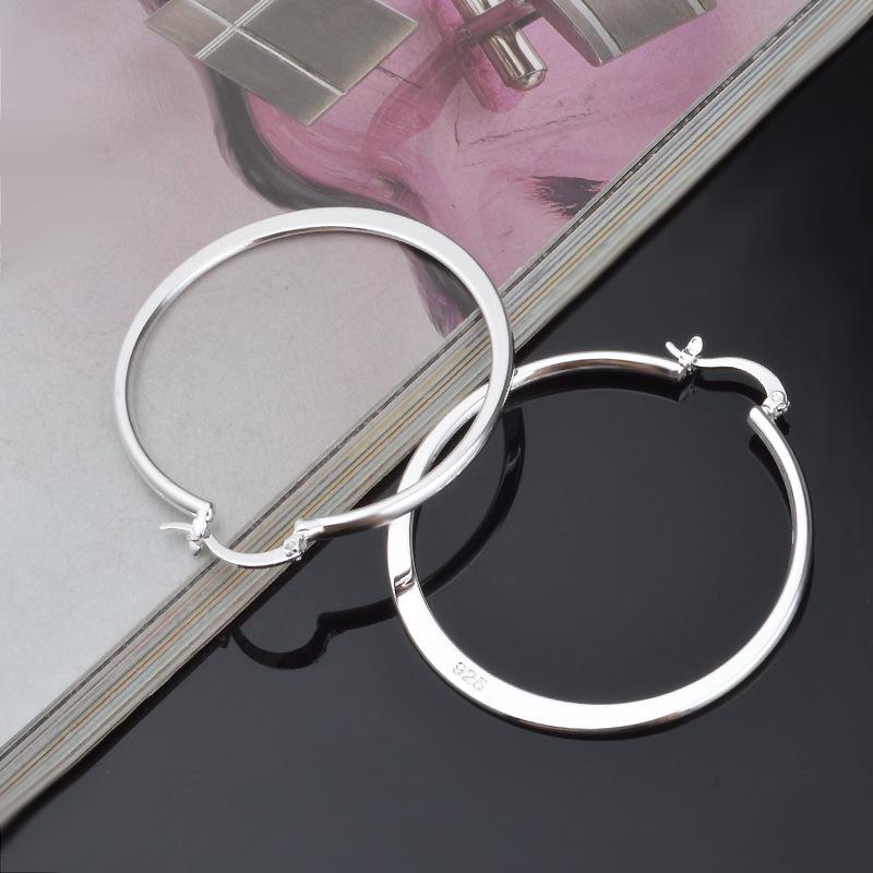 Hot 5CM Big Circle Silver Color Hoop Earrings for Women Holiday Gift Classic Charms Party Wedding Jewelry