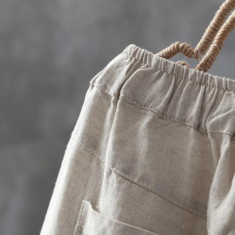 Women's Summer Loose Thin Section Casual Pants Solid Color Cotton Linen Nine Minutes Harun Pants