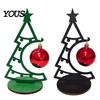 Small Holiday Decor for Office Christmas Tree Table Decoration, Metal Line Art Sculpture with Hollow Ornaments Red Ball Ornament Xmas Party