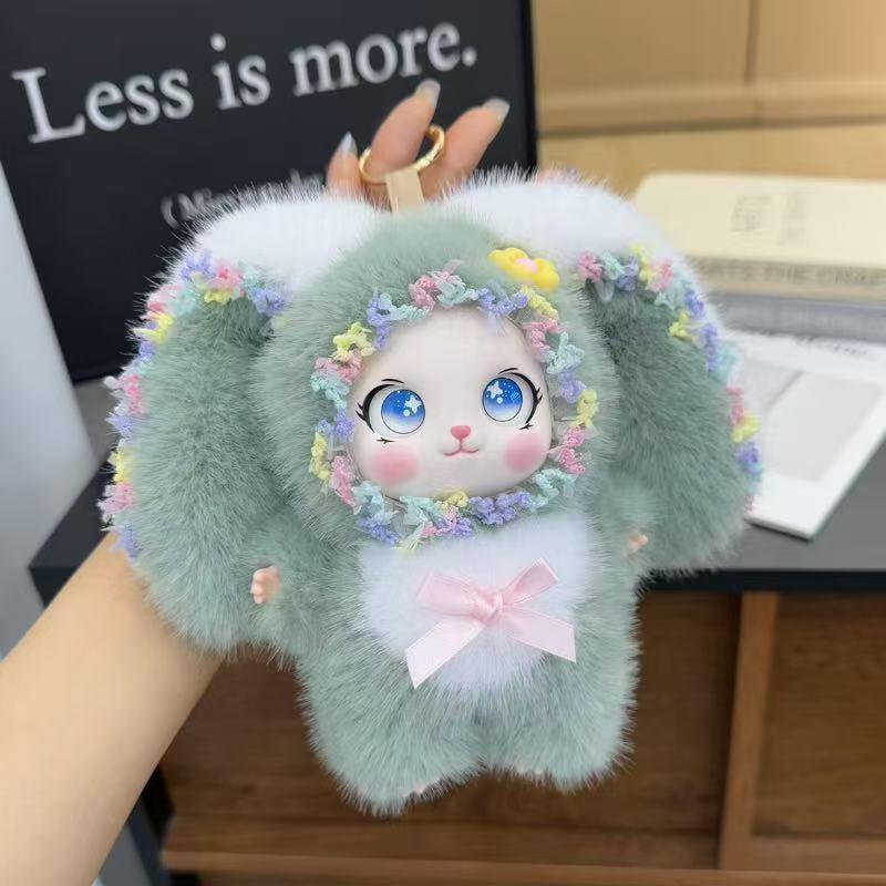 2026 Exquisite Rabbit Plush Pendant Cute Big Ear Fluffy Bunny Doll Keychain Ornament for Backpack Girls Daily Gifts