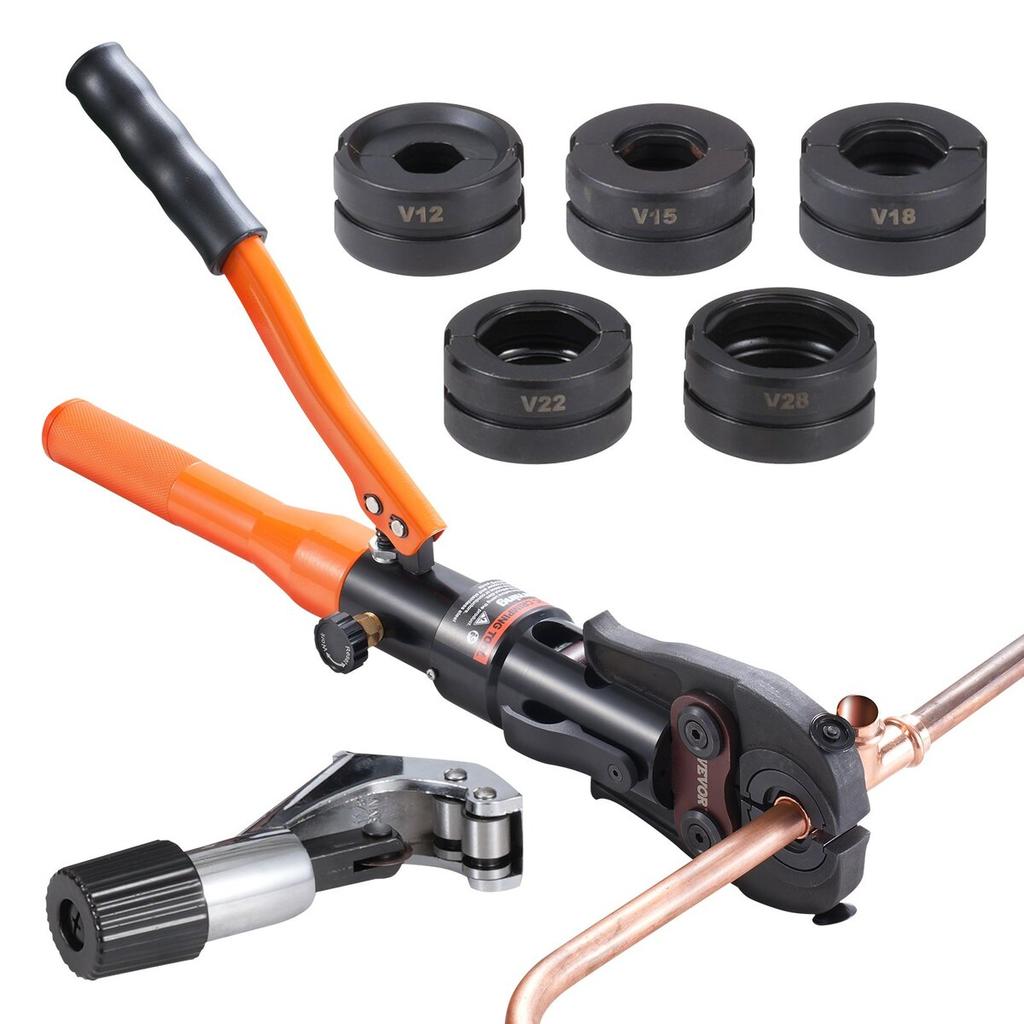Copper Tube Fittings Crimping Tool with V12/15/18/22/28 Jaws 360° Rotate