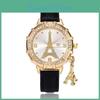 Watch Womens Eiffel Casual Tower Dial Pendant Leather Wristwatch Fashion Student Quartz Watch