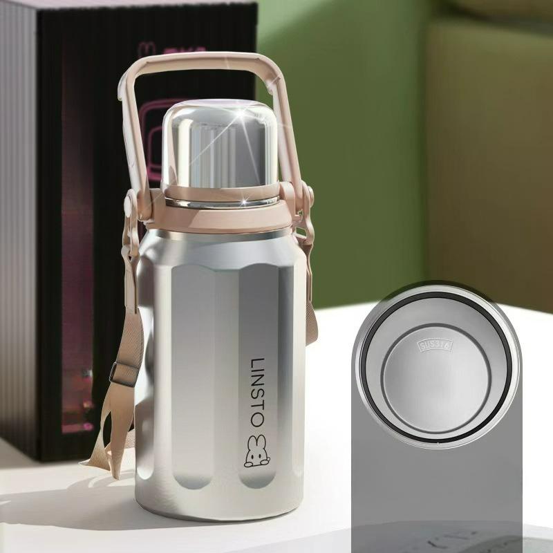 

Бытовой термос большой емкости с колбой из нержавеющей стали 316, бутылка для воды, студенческая детская чашка для воды, портативная с ремешком 900ML серебряный