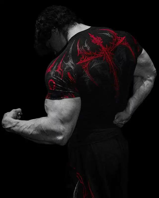 T-shirt de cyclisme élastique pour homme - Impression Hache Venom - Vêtement de fitness tendance à manches courtes