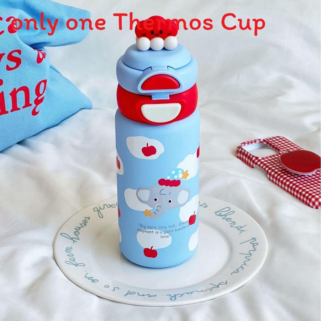 Cute Cartoon Kids Insulated Water Bottle With Double Drinking Straws For School And Travel