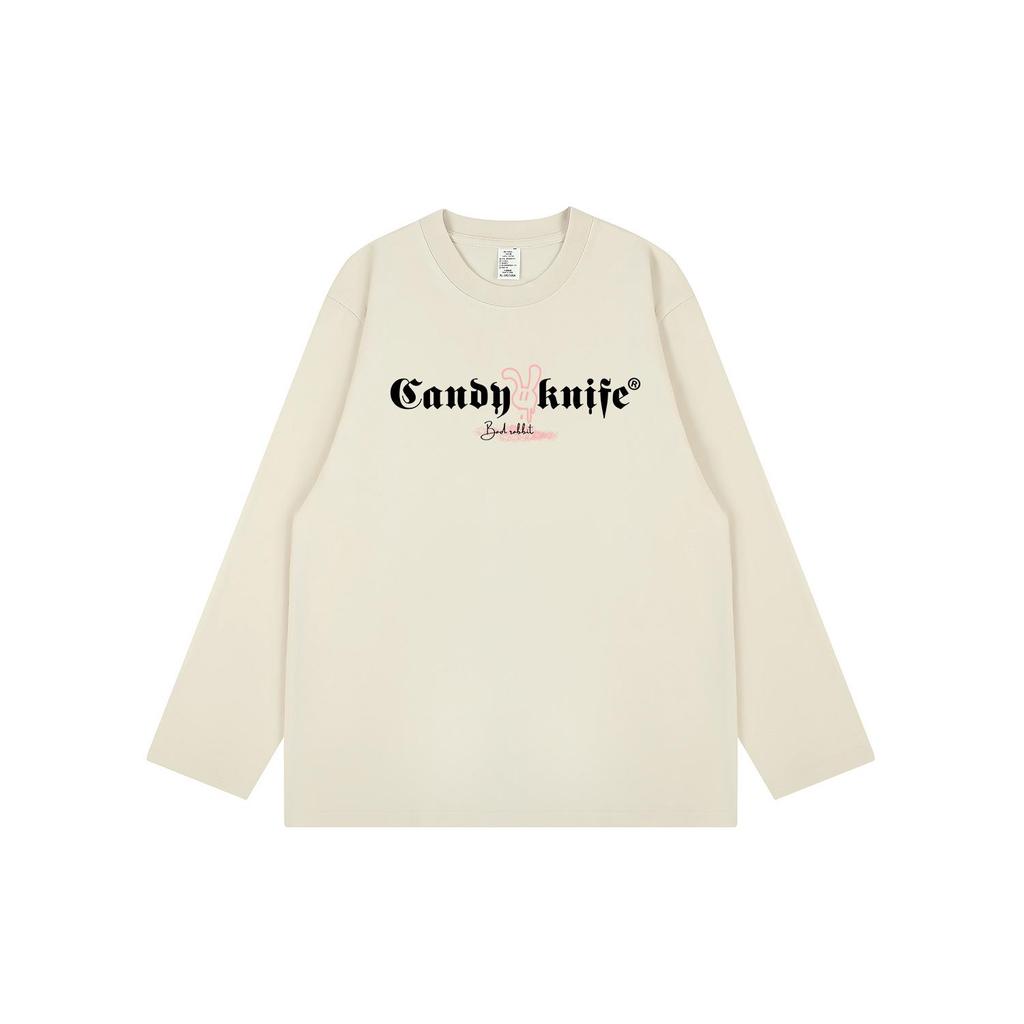 Trendy Unisex Korean Style Letter Print Loose Cotton Long Sleeve Hip Hop T-Shirt