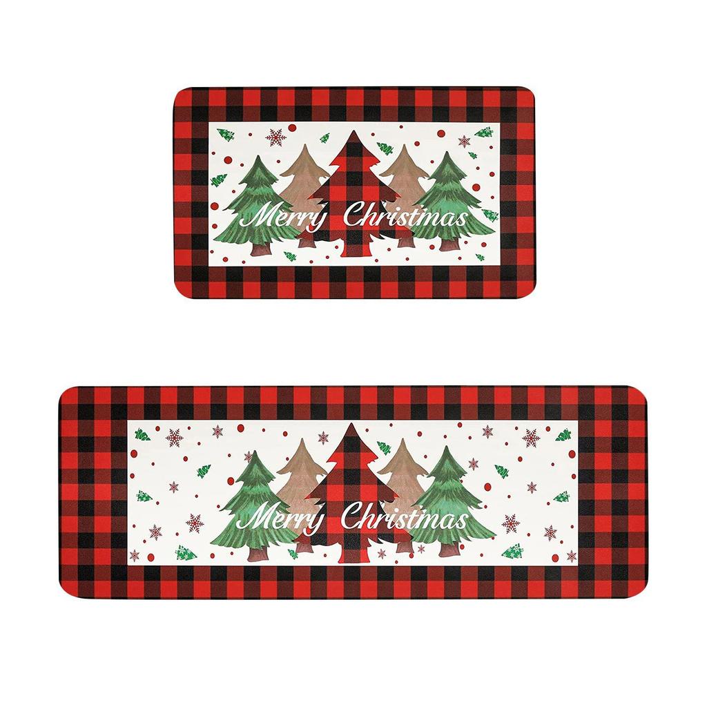 VIKAMA 2pcs Christmas Winter Crystal Velvet Floor Rug Kitchen Non-slip Mat Entrance Welcome Door Mat Holiday Home Decoration