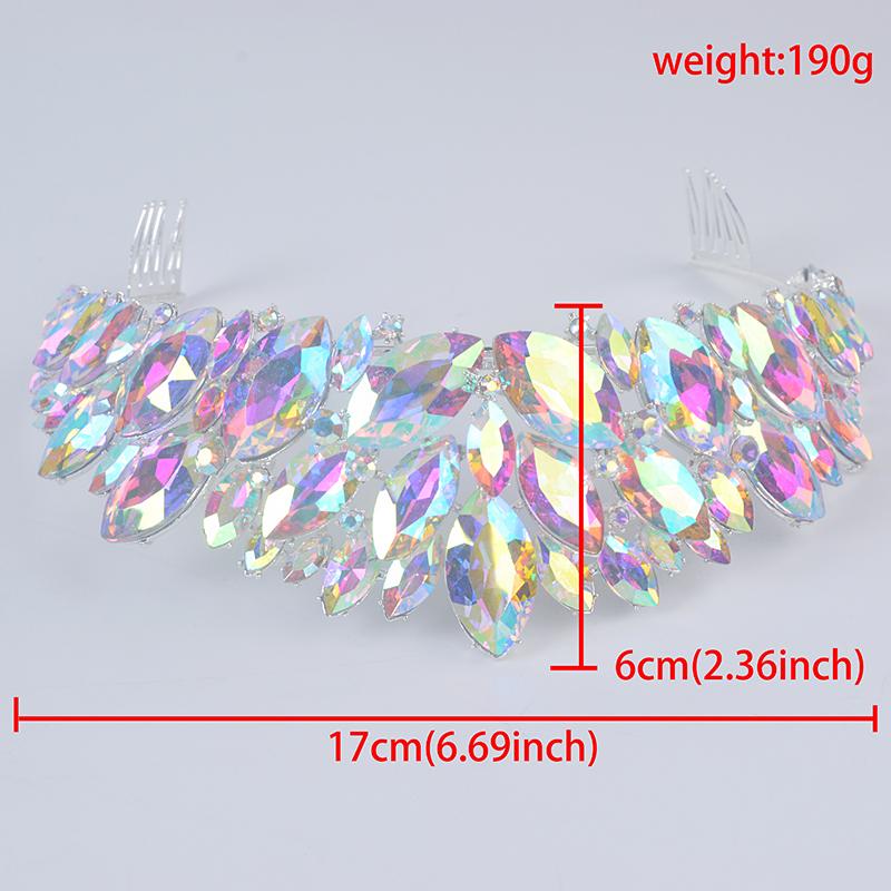 Diadema de novia con corona de moda, tiaras de novia, accesorios para el cabello de boda de cristal barroco, tocado de fiesta, tiara grande, peine para mujer