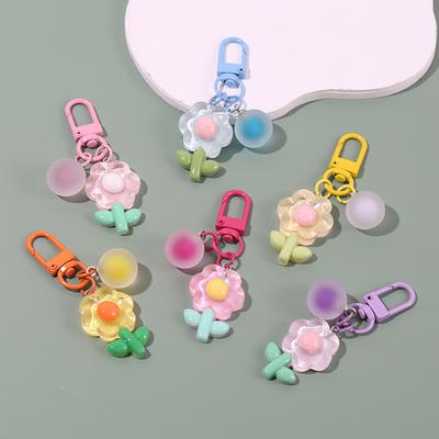 Cartoon Charm Bag Pendant Cute Flower Car Keychain Girl Gift Friendship Headphone Case Decoration Keyring Party Jewelry