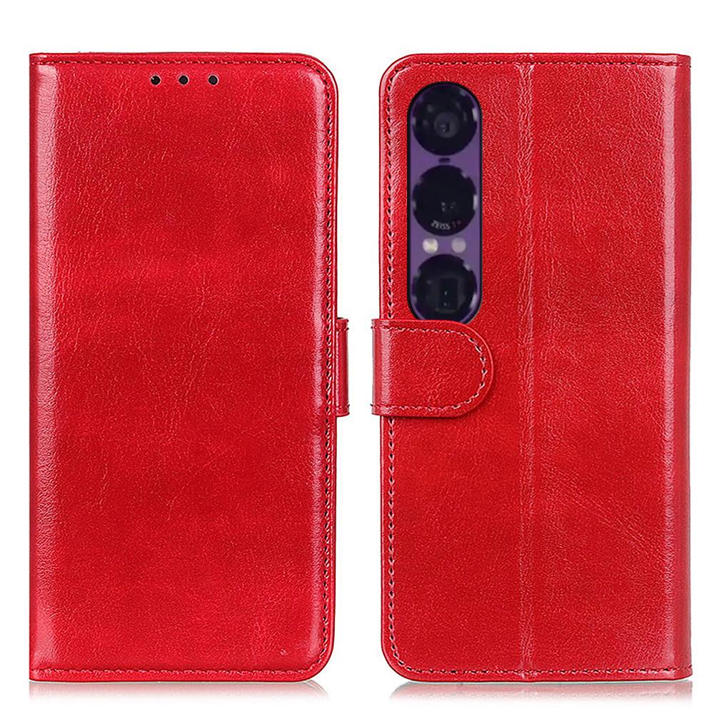 

For Sony Xperia 1 VII Case Crazy Horse Texture PU Leather Phone Stand Cover Red
