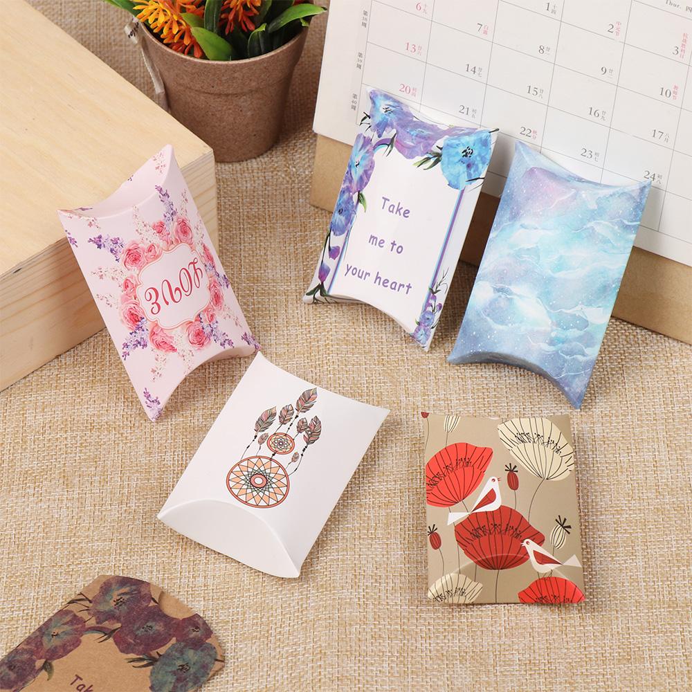 10PCS Mini Kraft Paper Candy Box Present Pouch Gifts Packaging Bag Pillow Shape Boxes Birthday Wedding Decoration Party Supplies