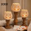 Indoor Fall Mantel Decor Rustic White Pumpkin Tealight Candle Holder Set, Farmhouse Halloween Tea Light Decorative Lanterns for Autumn Holders Decor,