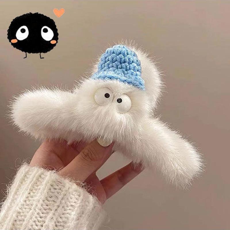 

1 шт. осенне-зимняя плюшевая заколка для волос для женщин, милая и забавная с большими глазами, простая плюшевая заколка для выпуска волос