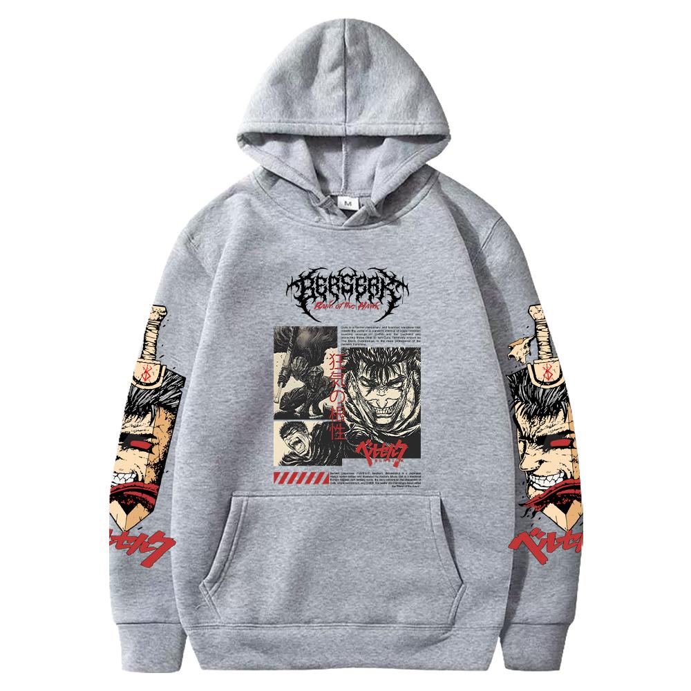 Hot Anime Berserk Guts Gothic Graphic Print Hooded Men Women Vintage Manga Hoodies Plus Size Pullover Harajuku Unisex Sweatshirt