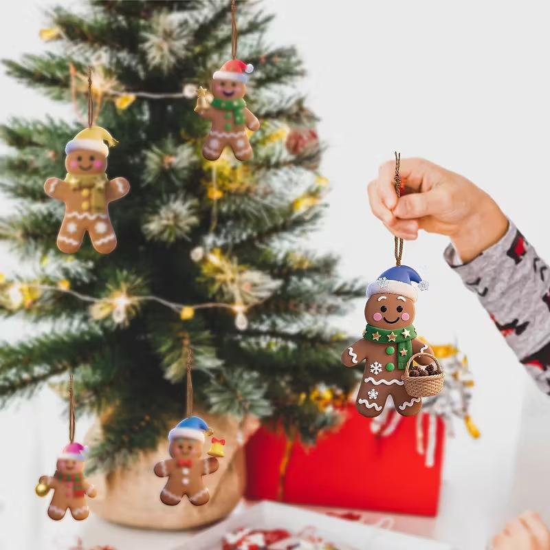 12Pcs Wooden Gingerbread Man Ornaments Christmas Tree Hanging Pendants Kids Gifts Favors New Year Festival Party Home Decoration