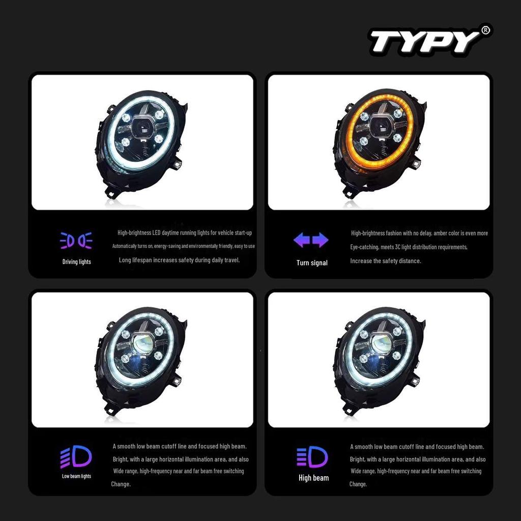 Compatible with 2014-2023 BMW Mini F56/F55 Headlight Assembly: Crystal DRL with Flowing Turn Signals.