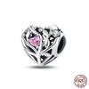 Copper Cute Pink Flowers Heart Pendant Beads Fit 4Mm Hole Diamete Charm Bracelet For Women Diy Jewelry Making Gift