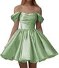 European and American one-word shoulder dress new satin short pleated dance wedding party dress daily dress