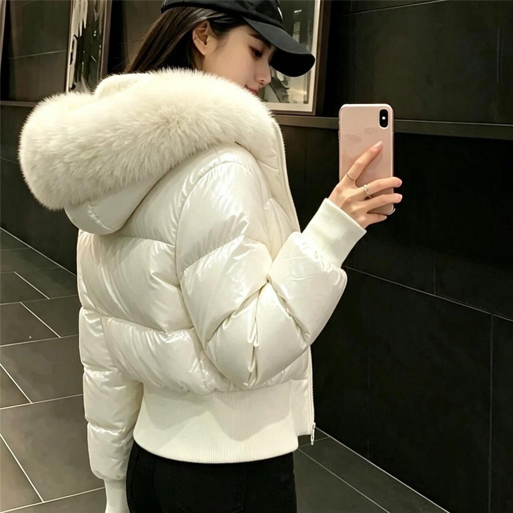 Dámská černobílá péřová bunda s kapucí a dlouhým rukávem Y2K Gotická Americký Streetwear Retro Stahovací v pase Bavlněná bunda Zimní