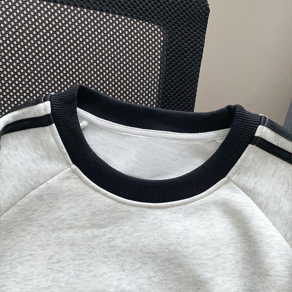 Stray Kids Fleece Lined Sweatshirt Striped Long Sleeve Crewneck Casual Pullover Kpop Fan Merchandise Winter Warm Oversized Grey Stylish Top